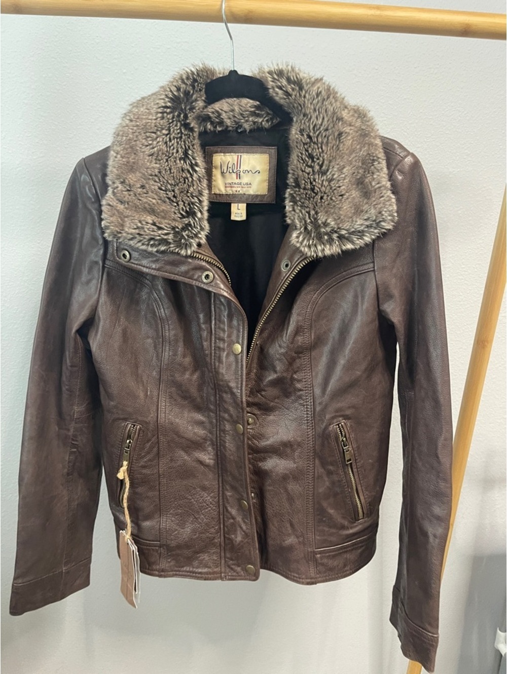 Wilson Vintage USA Brown Jacket with Gray Faux Fur Trim